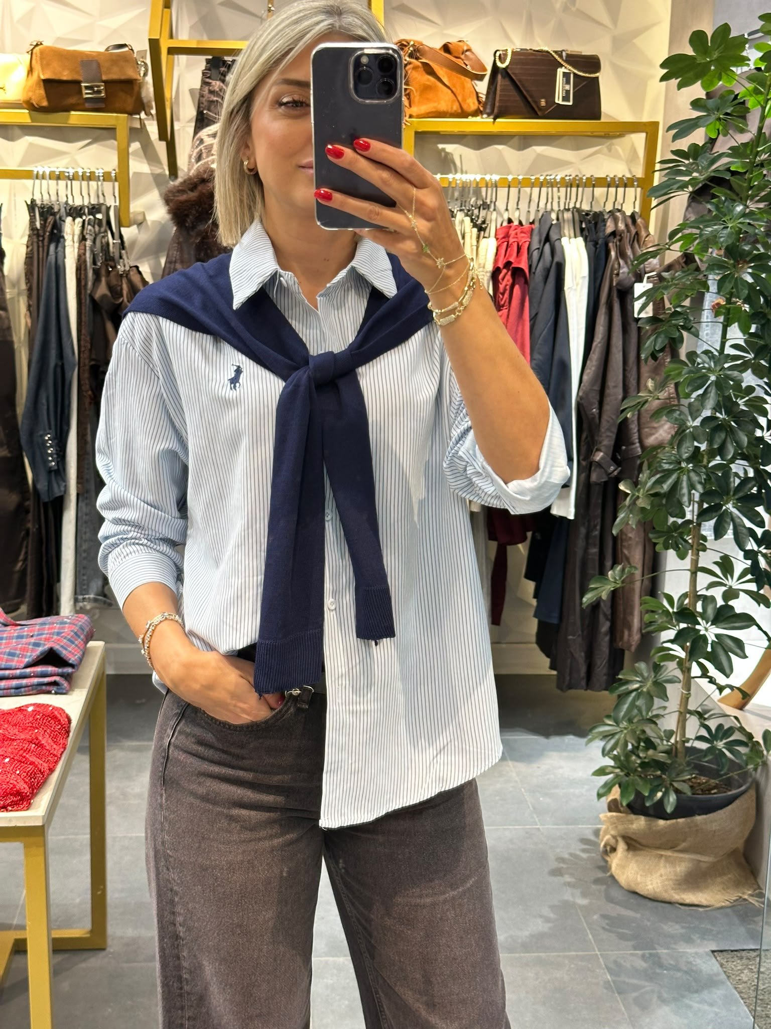 Çizgili atkılı ithal gömlek