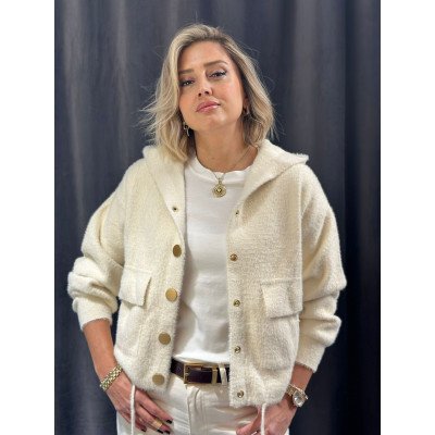 Angora Düğmeli Kapşonlu Hırka