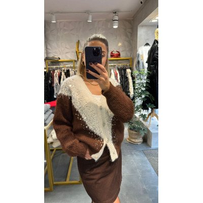 İthal Pul Detaylı Triko Hırka