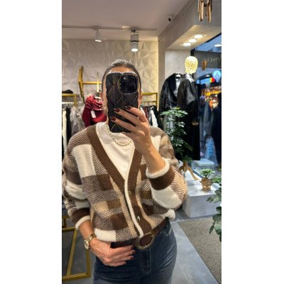 Ekose Angora Triko Hırka