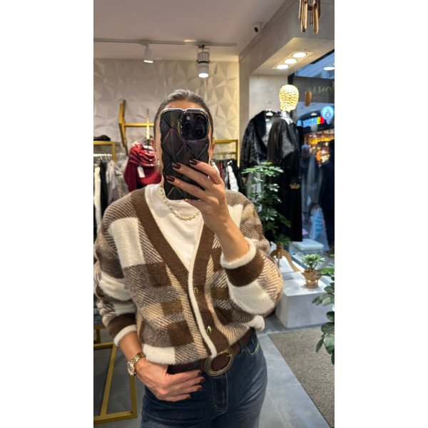 Ekose Angora Triko Hırka