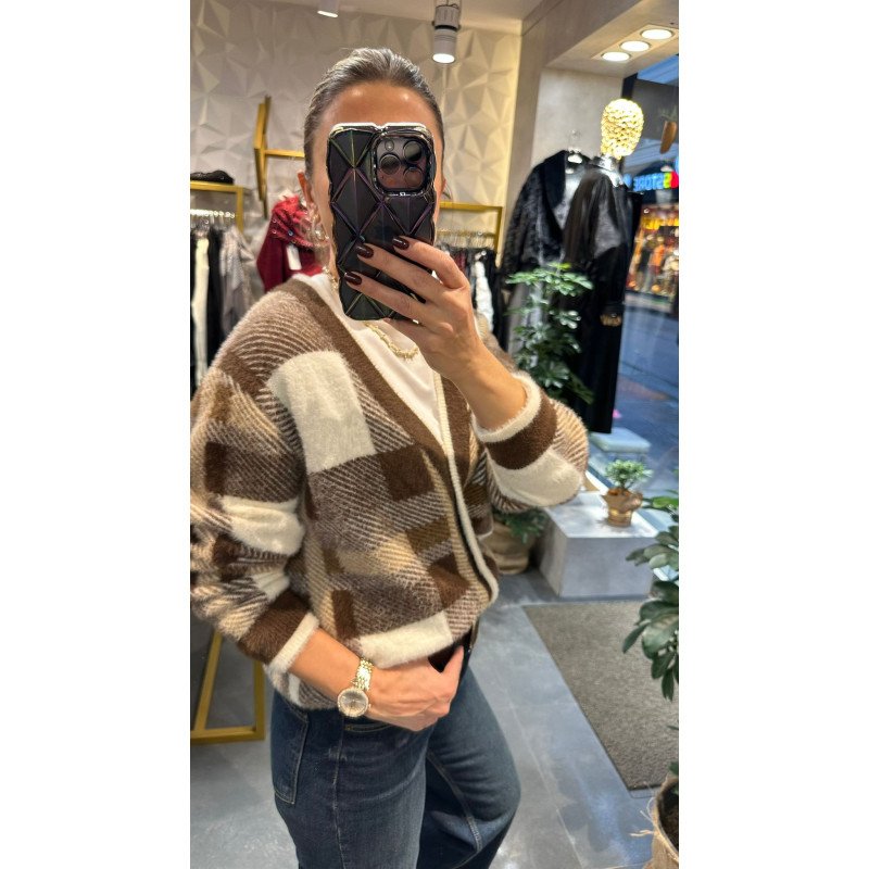 Ekose Angora Triko Hırka