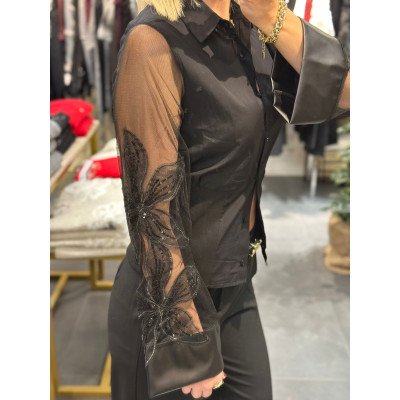 Tasarım Tül Detaylı İşlemeli Gömlek