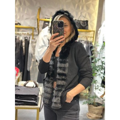 İthal Kürk Detaylı Kapşonlu Hırka