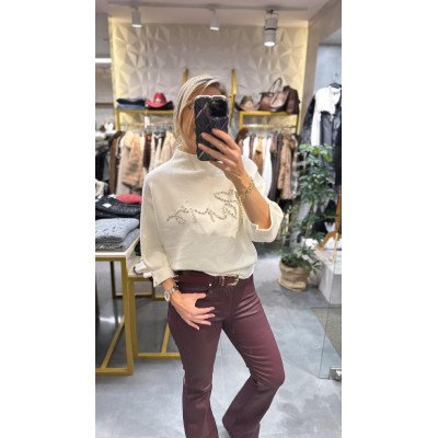 Paris Yazılı İnci ve Taş işlemeli Triko