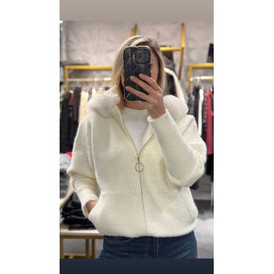 İthal Kapşonlu Kürk Detay Hırka