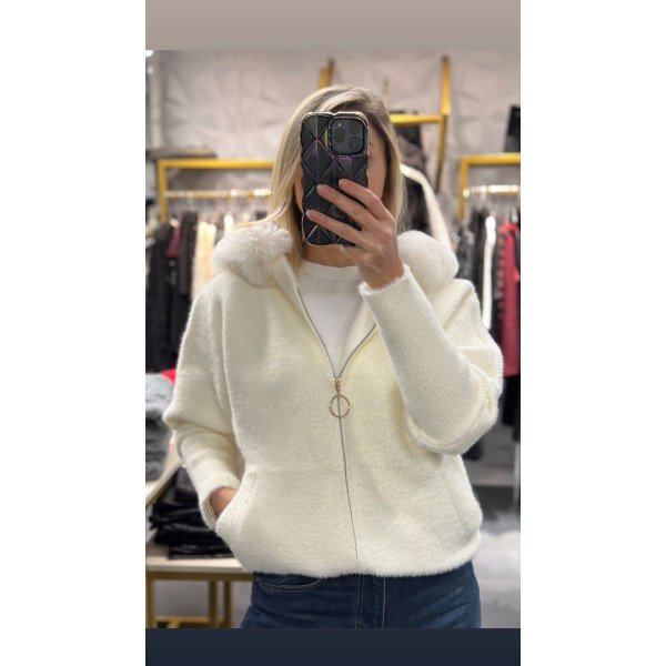 İthal Kapşonlu Kürk Detay Hırka