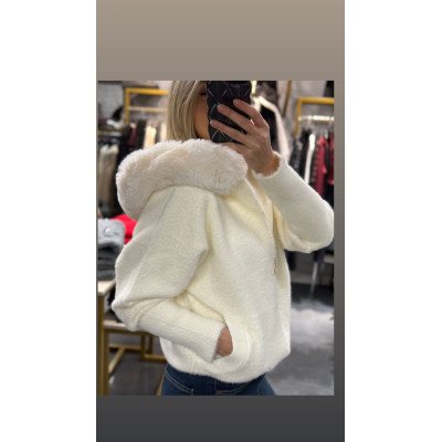 İthal Kapşonlu Kürk Detay Hırka