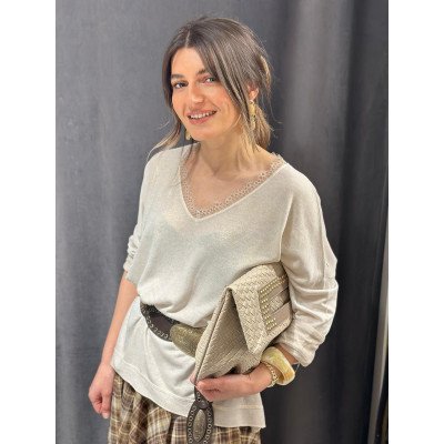 Simli V Yaka İthal Triko