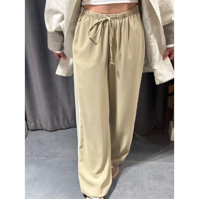 Şerit Detaylı Beli Lastikli Palazzo Pantolon