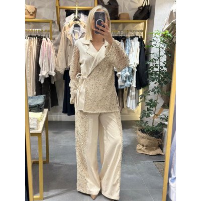 Payet işlemeli Ceket-pantolon Takım